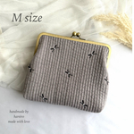 ジャバラ母子手帳ケース (Mサイズ用)  1人〜4人用 がま口  B6判　ヌビ　リボン刺繍　グレー　パール