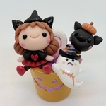 ハロウィン ミニバケツ　ミニチュア　粘土細工　樹脂粘土　魔女　黒猫　ジャックオランタン　こねこねくらぶ　Halloween
