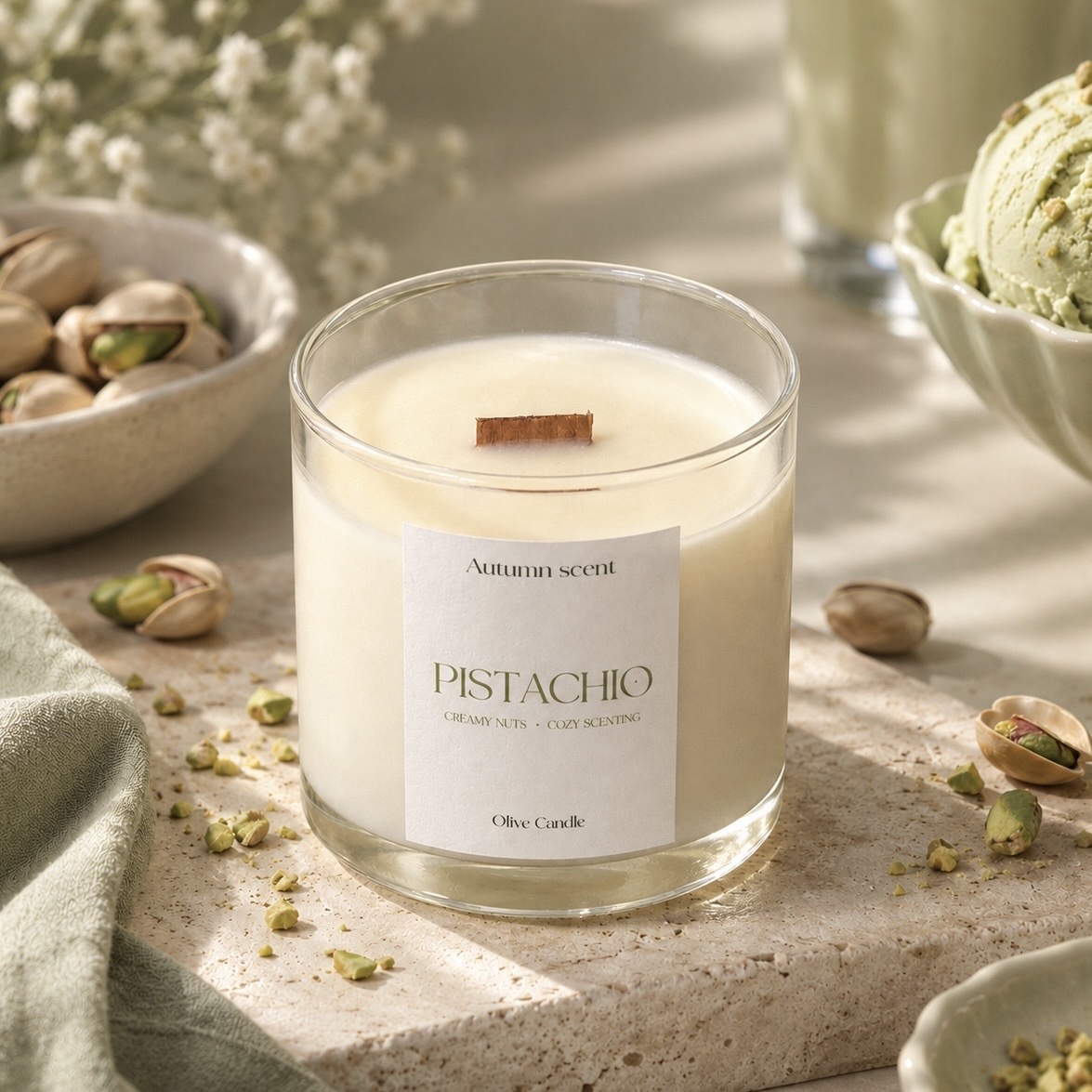 秋限定】Autumn Pistachio - ピスタチオキャンドル - Olive candle