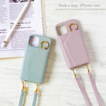 iPhone13 ショルダー＆ミラー付✳︎Blue gray or Ash pink♡iPhone 背面カバー くすみカラー ケース