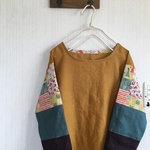 くったりリネンの袖切り替え肩落ちワンピ