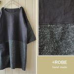 送料無料♪304☆彡訳ありチャコールリネン＆ジャズネップドロップ袖腰切り替えワンピース