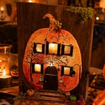 【再販】ようこそ！ハッピーハロウィン🎃🎵　木箱・ハロウィン・ライト・灯り・光・LED・ランプ・ミニチュアハウス・アンティーク・インテリア雑貨・🎃・置物