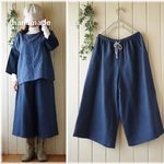 送料無料♪313☆彡フレンチネイビー綿麻リッチ起毛ワイドパンツ