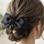 アリスのお茶会バレッタ ヘアクリップ リボン グログランリボン 幅広 大き目 大きい ヘアアクセサリー ティーパーティ ティーカップ 黒 ハート bv30