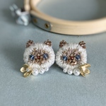 もふ猫 (シャム猫) ピアス　ビーズ刺繍　猫