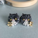 猫　もふ猫 (グレーブラック) ピアス　ビーズ刺繍