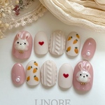 うさぎネイル🐰 バレンタインネイル 春ネイル 秋ネイル 冬ネイル ニットネイル シンプルネイル ショート ピンクネイル 