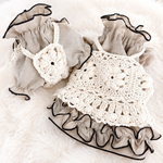 greige  frill  smock‪‪❤︎‬bloom knit onepiece
