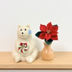 クリスマスのおめかしに　ポインセチア＆リースペンダントセット　フェルトフラワー　北欧インテリア しろくま君の冬支度　王道カラーのクリスマス　minne_new