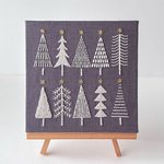 ホワイトツリー　刺繍ファブリックパネル 18cm /クリスマス　木のモチーフ　雪　冬 インテリア アートボード