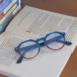 ボストン型フレーム｜ブルー×ブラウン｜老眼鏡、だてメガネ、近視用・乱視用として作成できます、男女兼用
