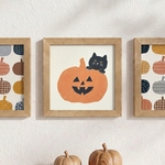 ハロウィンポスター 3枚セット（15×15cm）｜かぼちゃと黒猫｜秋　インテリア