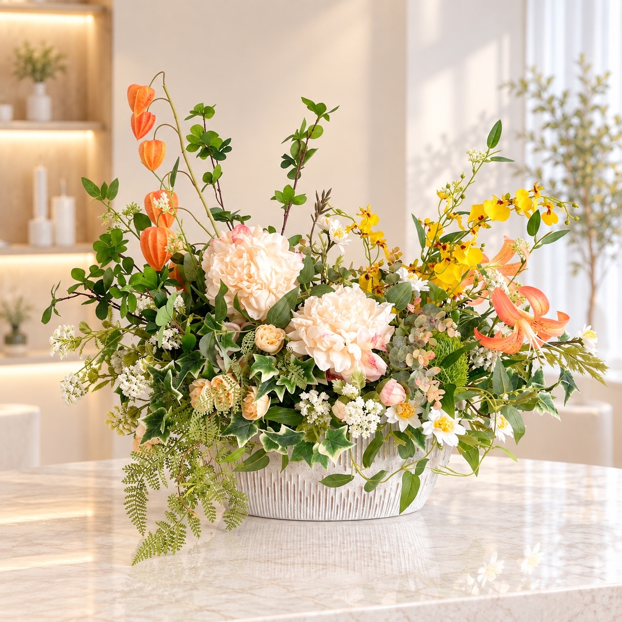 華やかな正月アレンジ 100cm 新年飾り アーティフィシャルフラワー