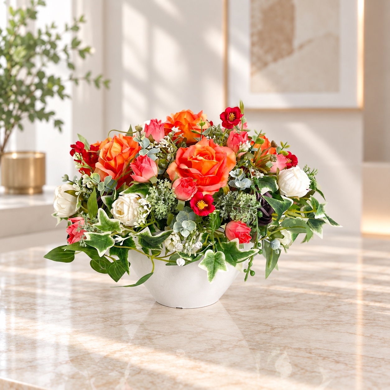 華やかな正月アレンジ 100cm 新年飾り アーティフィシャルフラワー