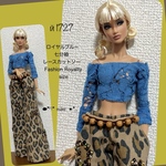 й1727♦七分袖ロイヤルブルー 総レースカットソー♦ファションロイヤリティ仕様