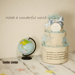 おむつケーキ   What a wonderful world　３段　ライトブルー