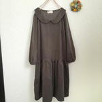 コーディロイの丸襟・パフ袖ワンピース☆ミルクココア☆M