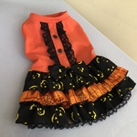 🐶犬服L【完成品】胴囲45ｃｍ🎃ハロウィン～パンプキン＆クモの巣サテン柄フリルワンピ