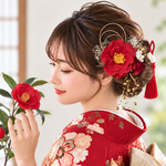 椿と枝垂れパールの髪飾り　No.T70 髪飾り　成人式　卒業式　結婚式　成人式髪飾り　卒業式髪飾り　結婚式髪飾り　ヘアアクセサリー　髪かざり　振袖　着物　和装　留袖　前撮り　花嫁