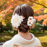 成人式 髪飾り 白ダリア×林檎の花｜卒業式 袴 和装ヘア No.WA02 振袖 着物 和装 花嫁 結婚式 前撮り 白無垢　和モダン かんざし ヘアアクセサリー ヘッドドレス