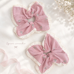 小さなさくらんぼのレース付きスクエアシュシュ| pink lace cherry chouchou 🍒🩷