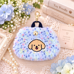 トイプードル刺繍のふわふわミニポーチ｜つぶつぶボア・ナスカン付き｜お散歩ポーチ