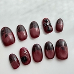 ボルドー　薔薇　フラッシュ　マグネット　レース　ハロウィン　貴族　吸血鬼　クロム　黒　赤　秋　夏　冬　ネイル　ネイルチップ
