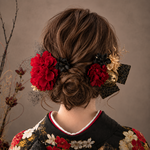 青×白系フラワーの髪かざり　卒業式　成人式　着物　振袖　花嫁　ウェディングヘアアクセサリー