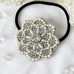 ビーズ刺繍ヘアゴム(lace/ブルーグレー）