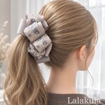 【NEW】ふわふわアンティーク花柄インド刺繍リボンバナナクリップ（ピンクグレー） バンスクリップ変更可丨大人上品ヘアアクセサリー