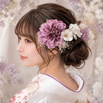 髪飾り　No P55ライラックカラーのダリアと林檎の花の髪かざり　紫　成人式　卒業式　結婚式　成人式髪飾り　卒業式髪飾り　結婚式髪飾り　ヘアアクセサリー　髪かざり　おしゃれ　可愛い　振袖　着物