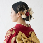 成人式 結婚式 卒業式 七五三 髪飾り 　ドライフラワー  水引　髪飾り 白 ゴールド（ 金箔付き ）