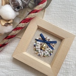 ブルー　クリスマスベル　コットンリース　刺繍フレーム　冬　インテリア　手刺繍　