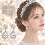 高品質ウェディング　イヤリング　ティアドロップ型　ジルコニア　アクセサリー　結婚式　フォトウエディング　シルバーイヤリング　大ぶりイヤリングクリスタル　パーティー　ブライダル　挙式　フォトウェディング