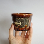 熊と鮭のフリーカップ(ブラウン)　そばちょこ / 陶器