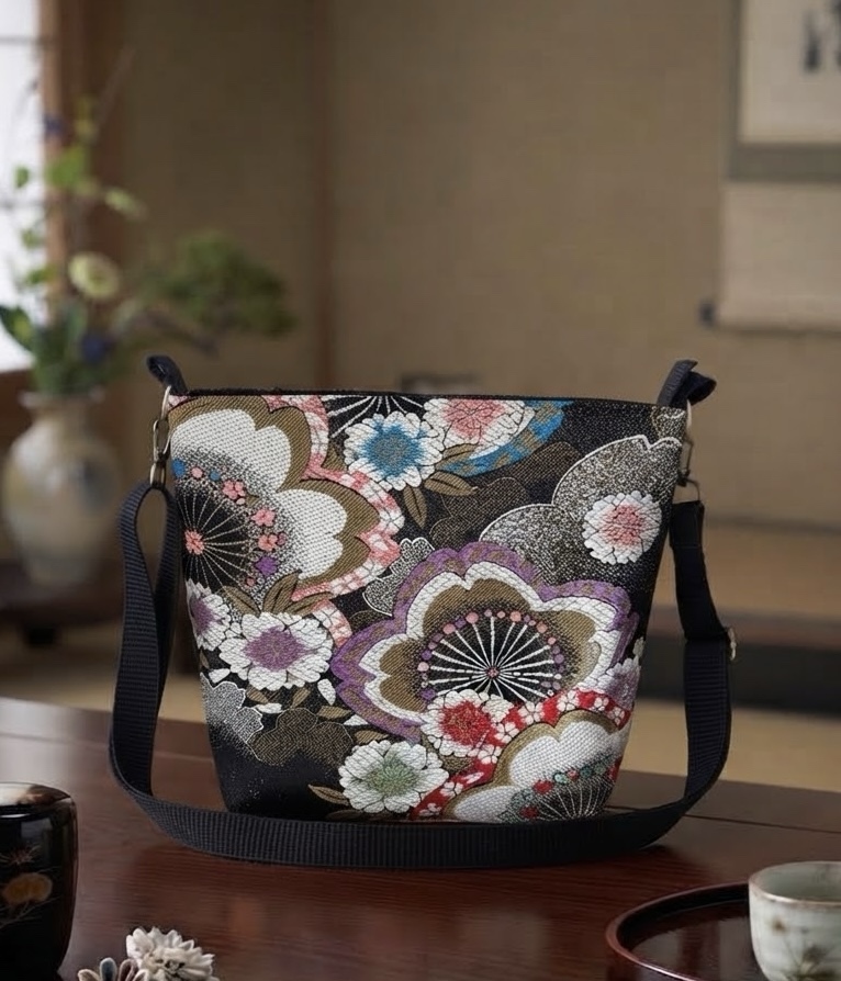辻ヶ花 着物シルク帯リメイク クロスボディバッグ／ボディバッグ