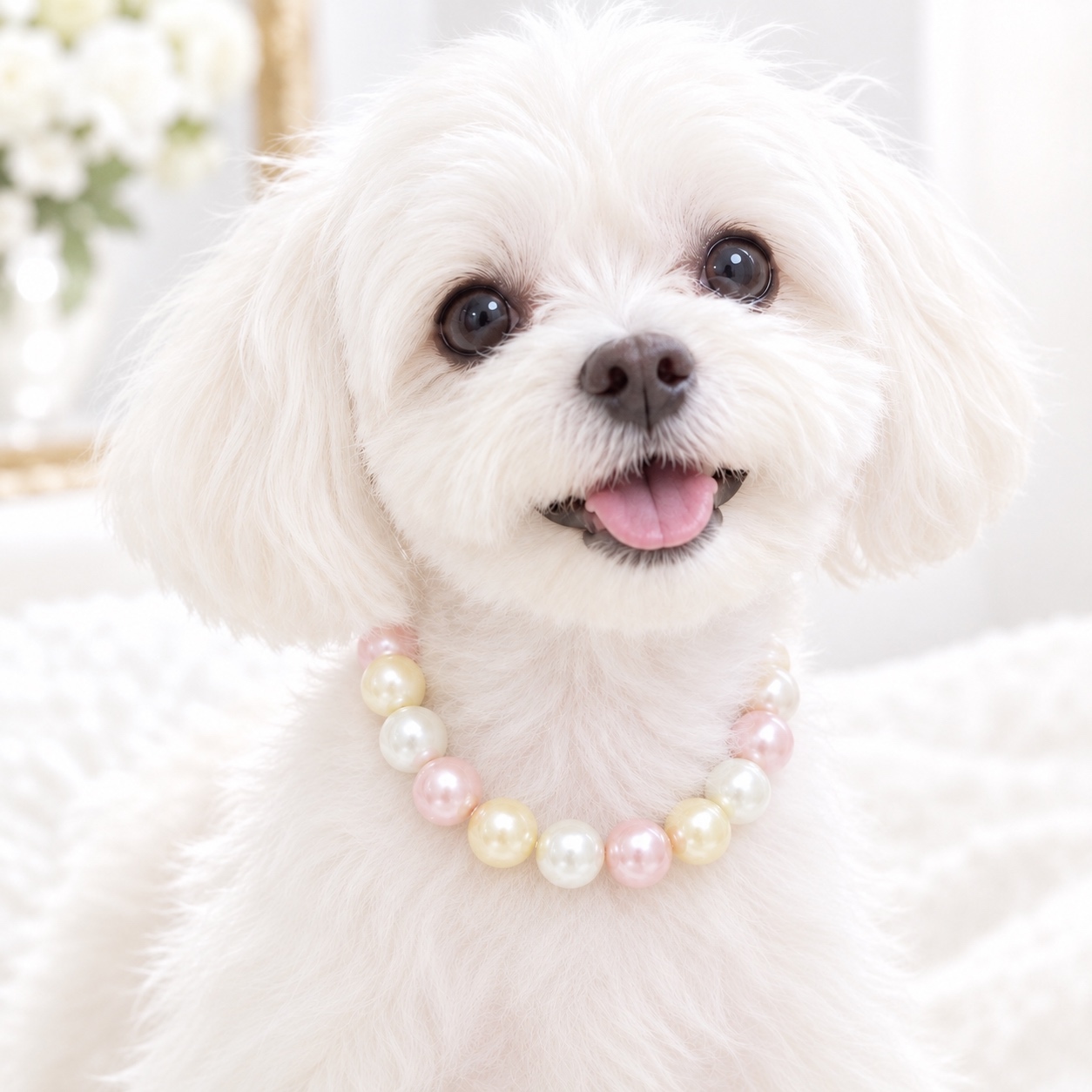 犬用 猫用 パールネックレス イニシャル 名前入り ペットアクセサリー