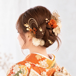 成人式 卒業式 結婚式 七五三 髪飾り　黄オレンジ　ロープリボン（ 金箔付き ）