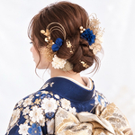 成人式 卒業式 結婚式 七五三 髪飾り　青 ロープリボン（ 金箔付き ）