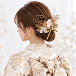 成人式 結婚式 卒業式 七五三 髪飾り 　ドライフラワー 和ボール 髪飾り ゴールド（ 金箔付き ）