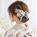 成人式 卒業式 結婚式 七五三 髪飾り ドライフラワー　ベロア リボン 髪飾り（ 金箔付き ）