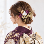 成人式 卒業式 結婚式 七五三 髪飾り ドライフラワー　パープル 髪飾り（ 金箔付き ）