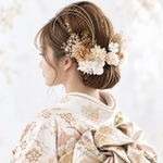 成人式 結婚式 卒業式 七五三 髪飾り 　ドライフラワー パール 髪飾り ゴールド（ 金箔付き ）