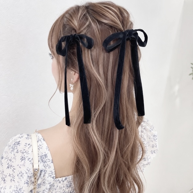 75cm【2本セット】 ベロアリボン ツインテール ハーフツイン