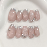 レース柄💍ガラスフレンチ　ネイルチップ　マグネット　ブライダル　ウェディング　成人式　ワンホン　ガーリー　フラッシュマグ　うるうる　ピンク　秋　冬　クリスマス　韓国　綺麗め　大人　ヌーディー　