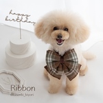 🎀 秋色チェックのふっくらダブルリボン│犬用・猫用｜ブラウン・カーキ｜誕生日・記念日フォトに