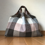 手提げバッグ 白×茶系起毛チェック