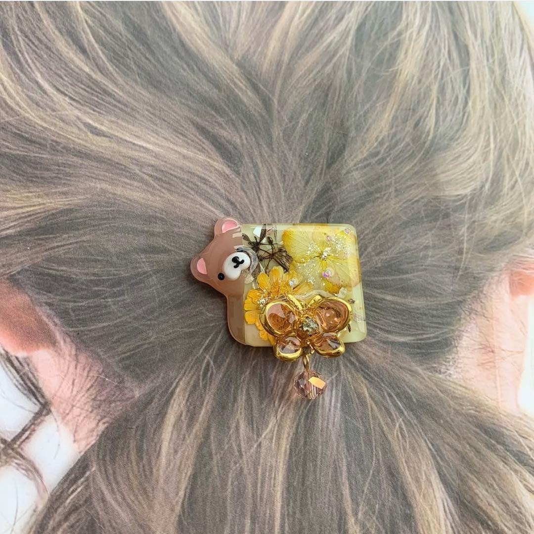 【再販△】レジン ヘアゴム 蝶　くまちゃん ピンク×ラメパープル◡̈♥︎ 再販△】レジン ヘアゴム 蝶 くまちゃん ピンク×ラメパープル◡̈