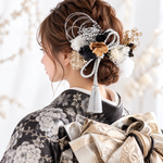 成人式 卒業式 結婚式 七五三 髪飾り ドライフラワー　シルバー ゴールド mix 髪飾り（ 金箔付き ）